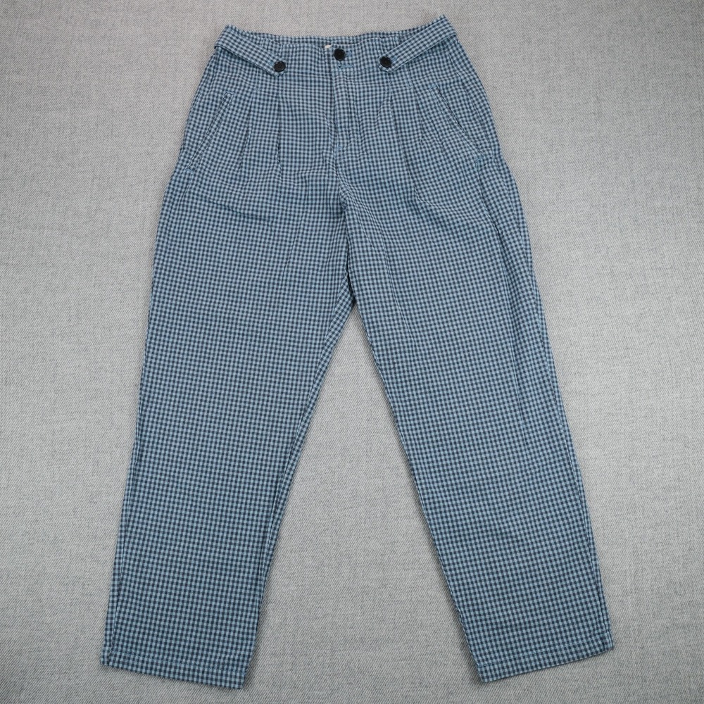 Sundance Pants Womens 4 Blue Gingham Ankle Linen Cotton 27 Waist 25.5 Inseam - Picture 1 of 15